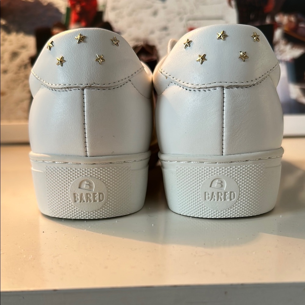 Bared Footwear White and Gold Sneakers with Star Perforations